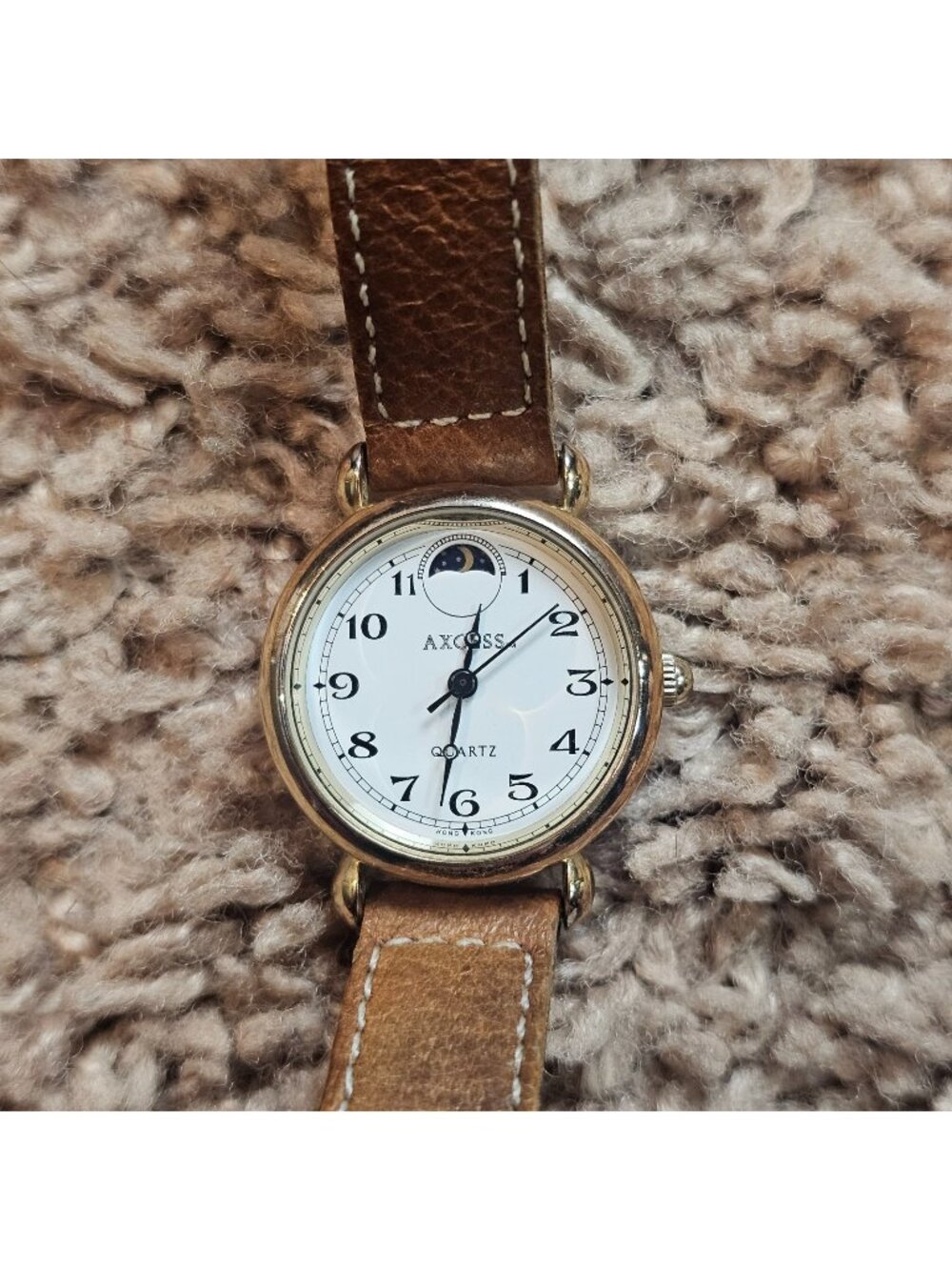 Vintage Axcess Moonphase Watch Gold Tone Wraparound Band Date Quartz Repair/Part